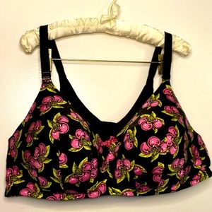 Torrid Bra, Size 48B- WireFree 360° Back-Smoothing, Betsey Johnson pink cherries